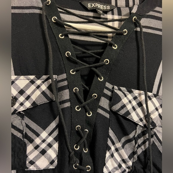 Express Plaid Top with lace up detail - Picture 2 of 4